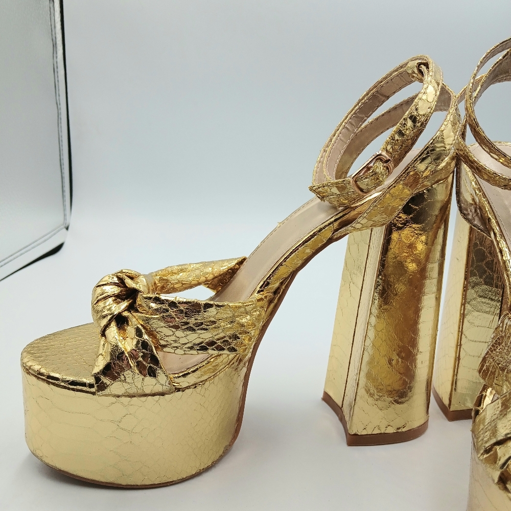 Public Desire Gold Metallic Platform High Heel Sandals - Picture 3 of 9